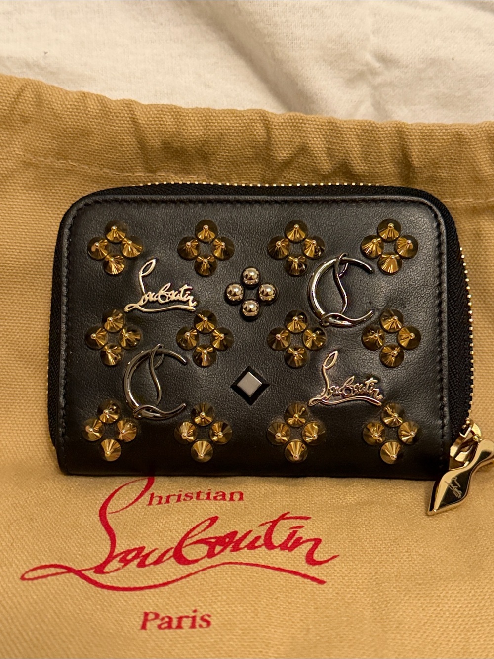 Christian Louboutin Black Studded Leather Zip Wallet